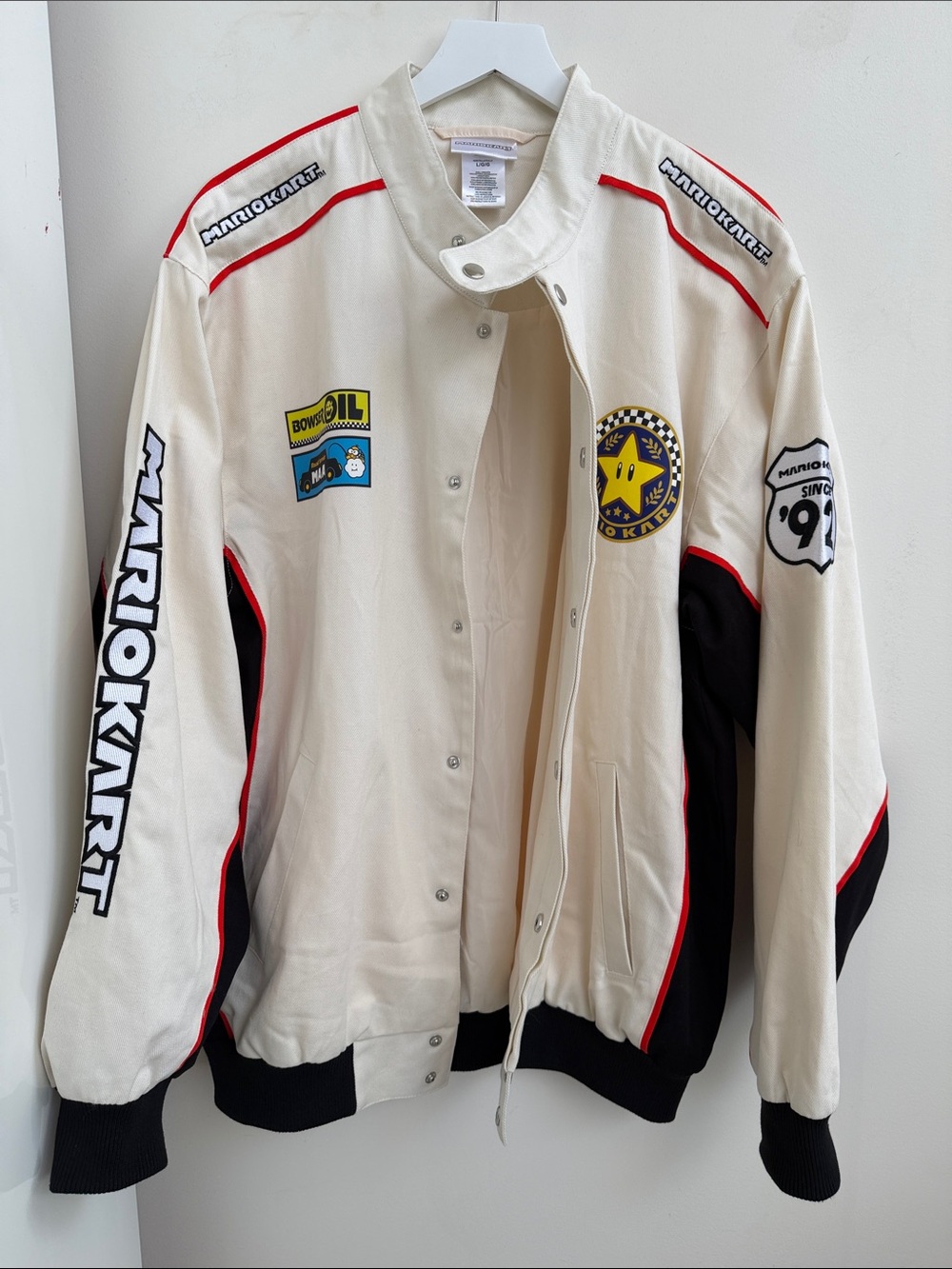 Men’s  Mariokart racing Jacket size L with Black red Accents embroidery prints